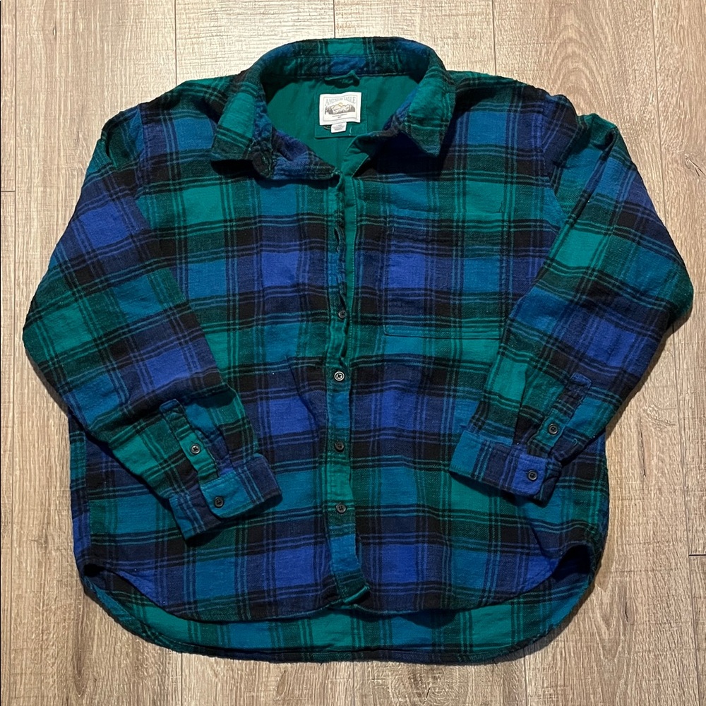 American Eagle Outfitters Blue, Black and Green Plaid Flannel Shirt Men’s L
